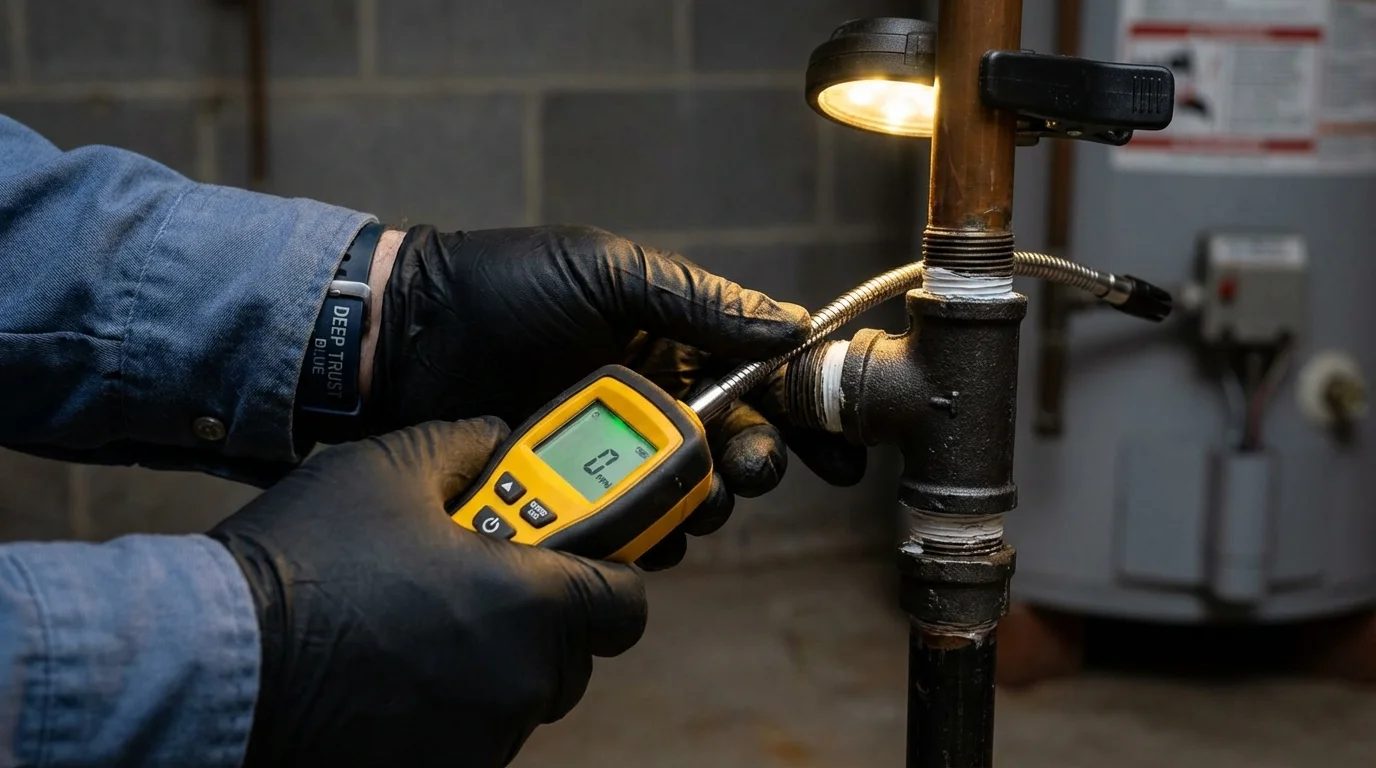 Gas leak detection with electronic sniffer by Johns Plumbing LLC in Kincaid