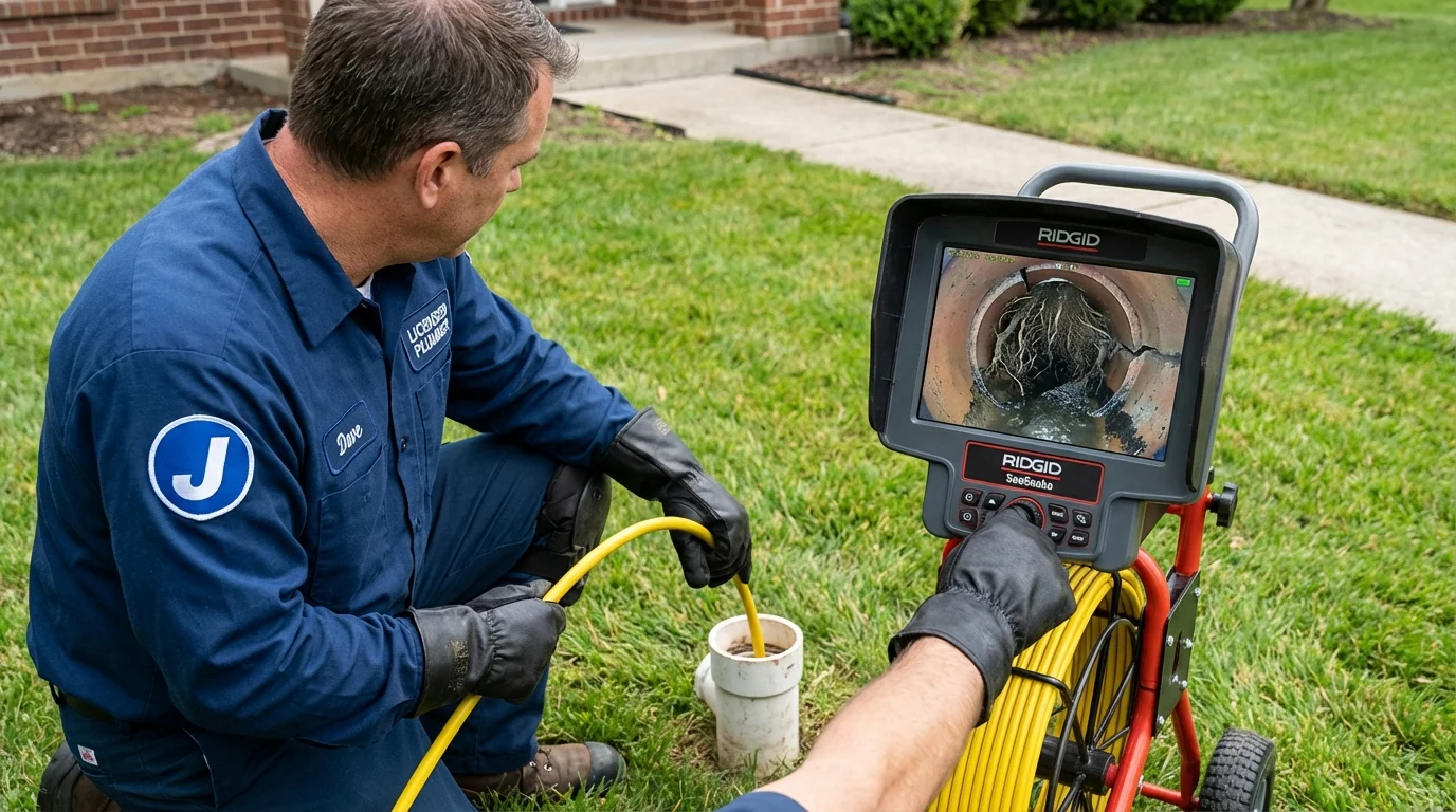 Sewer camera inspection being performed by Johns Plumbing LLC in Kincaid