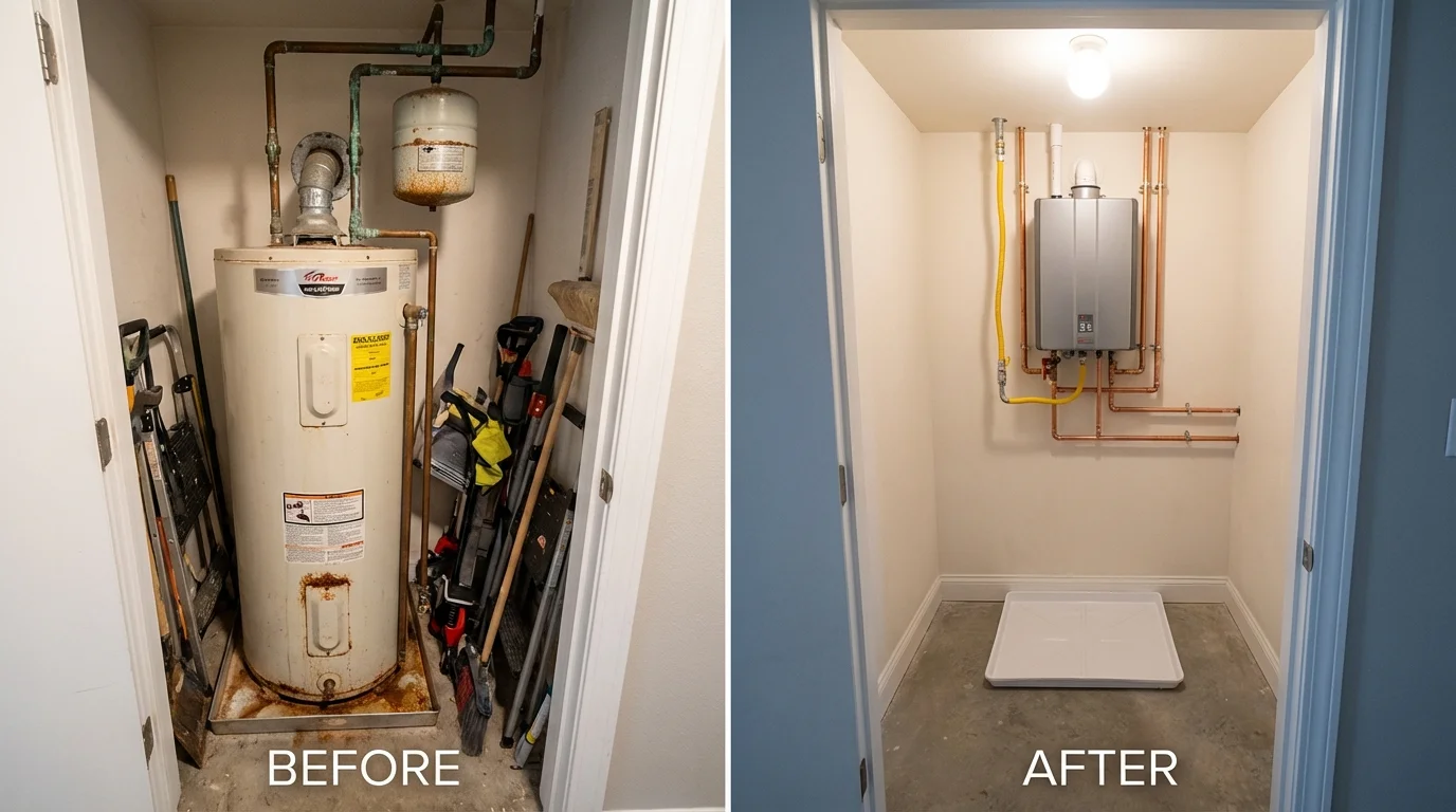 Tank water heater versus wall-mounted tankless unit comparison for Kincaid, IL homeowners